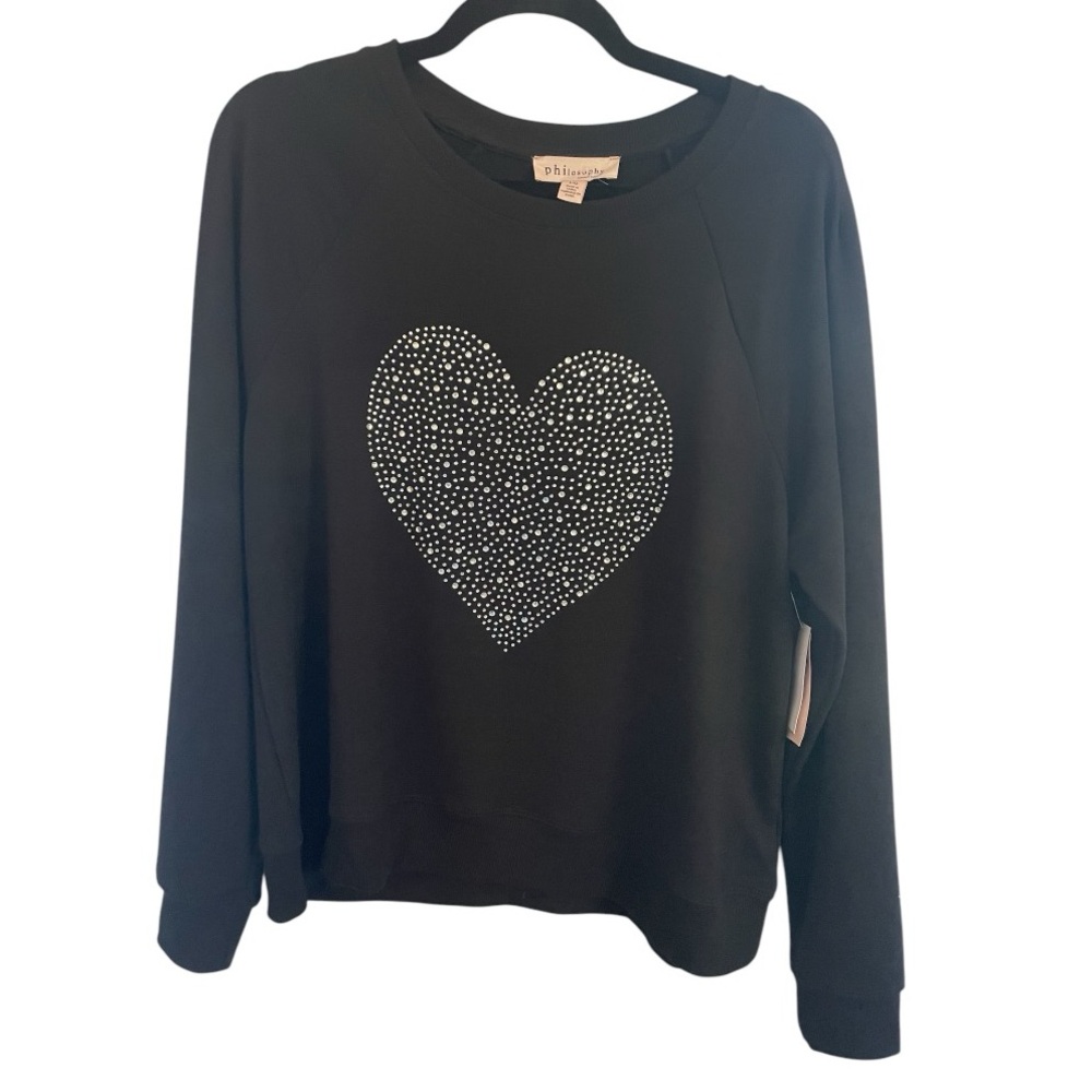 Philosophy Black Crewneck Sweater with White Studded Heart